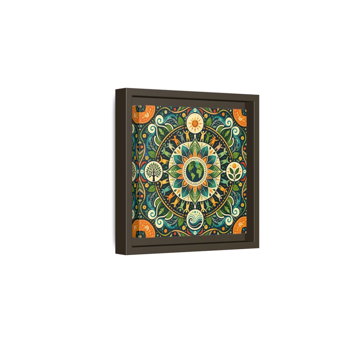 Side Mockup 2. Nature Earth Mandala Vibrant Earth Mandala shown as stretched canvas wall art