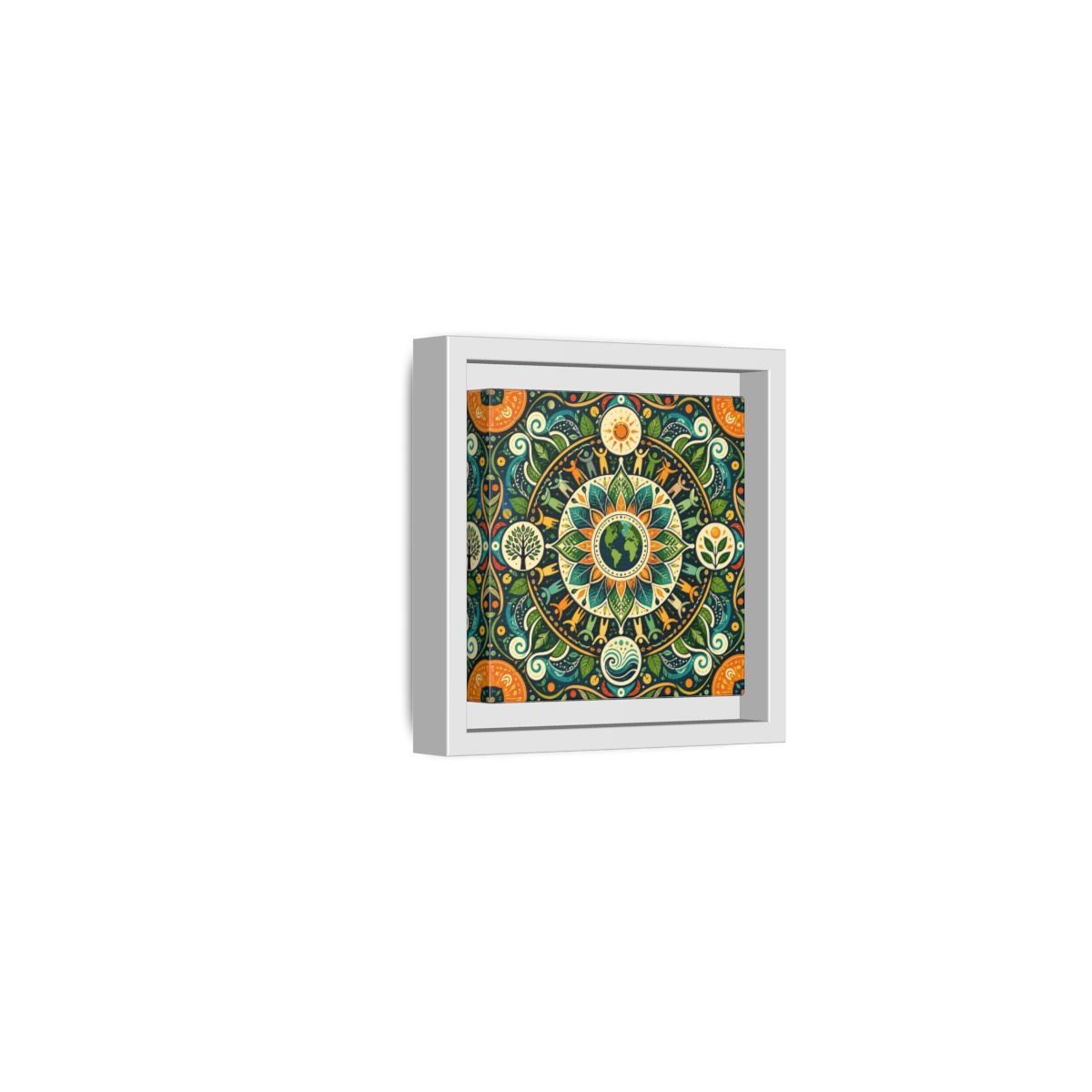 Side Mockup 22. Nature Earth Mandala Vibrant Earth Mandala shown as stretched canvas wall art