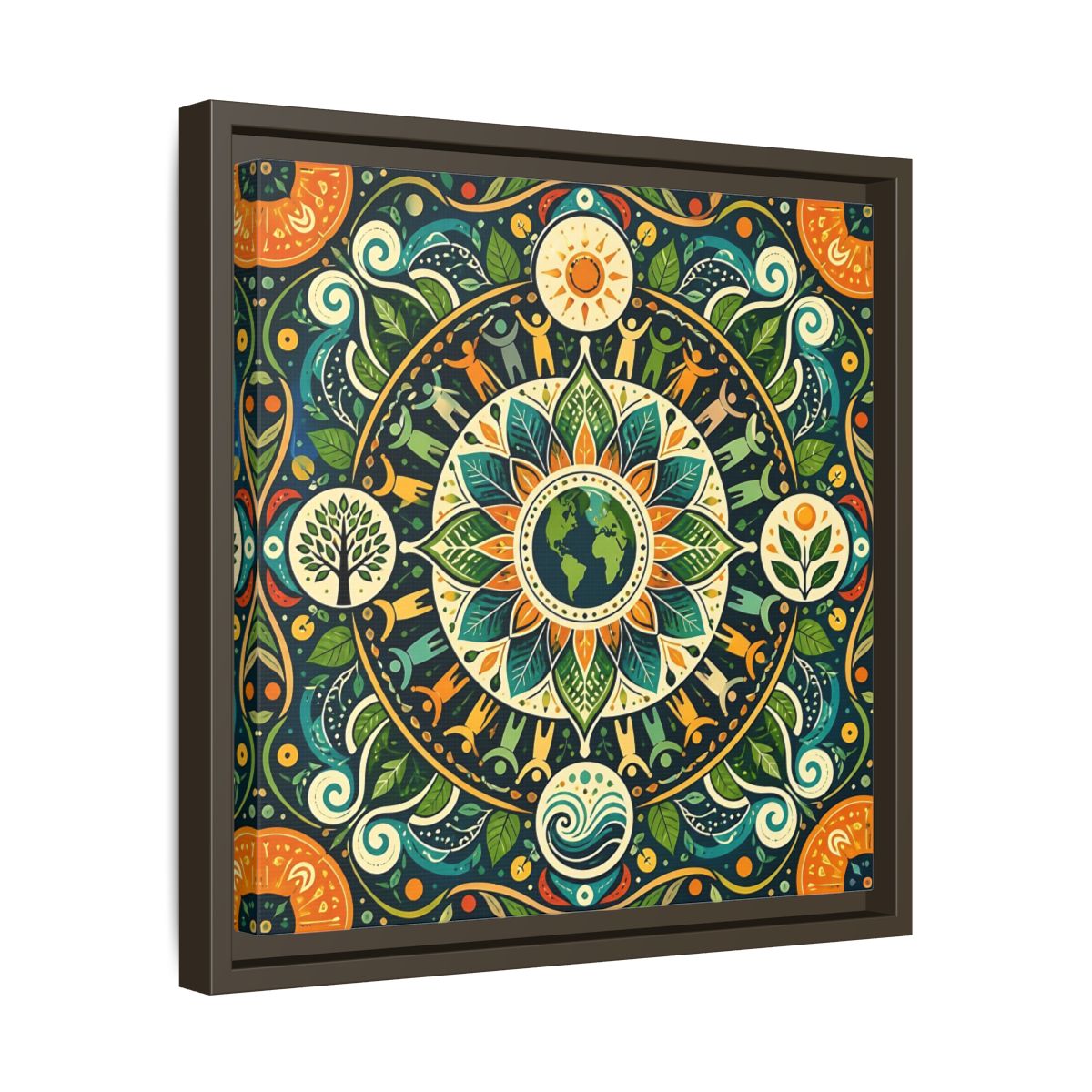 Side Mockup 29. Nature Earth Mandala Vibrant Earth Mandala shown as stretched canvas wall art
