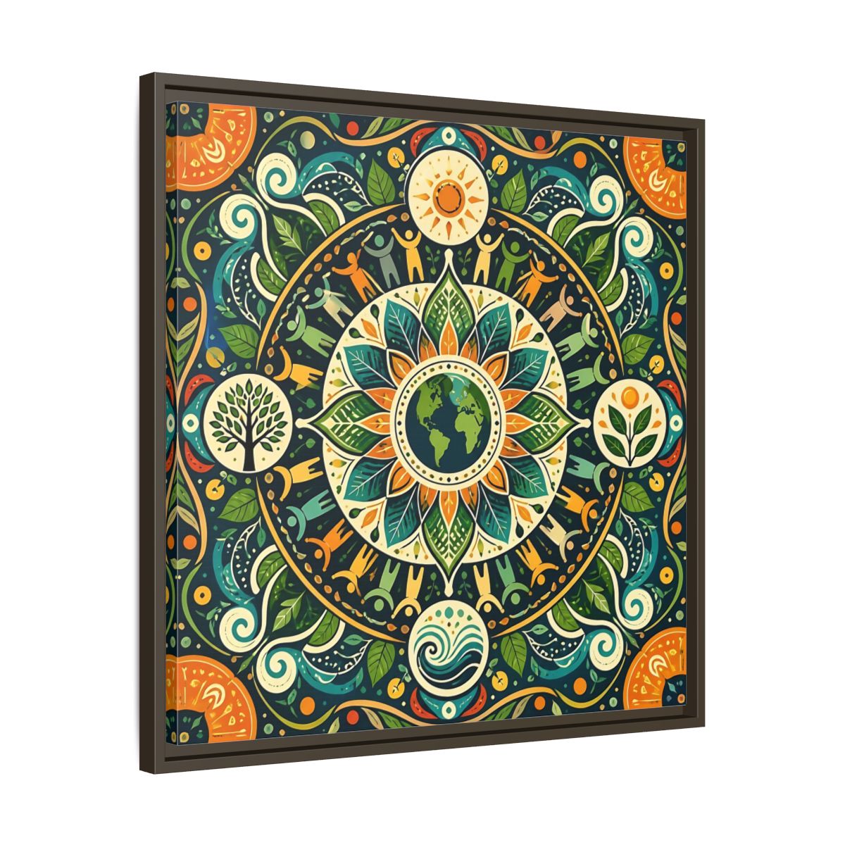 Side Mockup 27. Nature Earth Mandala Vibrant Earth Mandala shown as stretched canvas wall art