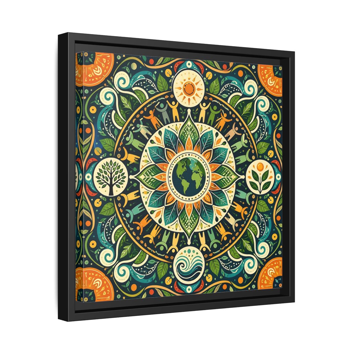 Side Mockup 32. Nature Earth Mandala Vibrant Earth Mandala shown as stretched canvas wall art