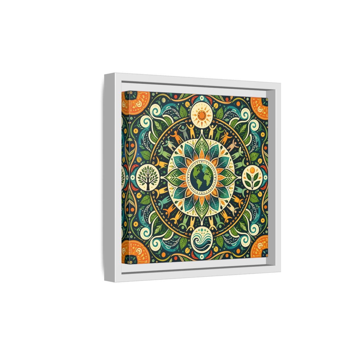 Side Mockup 19. Nature Earth Mandala Vibrant Earth Mandala shown as stretched canvas wall art