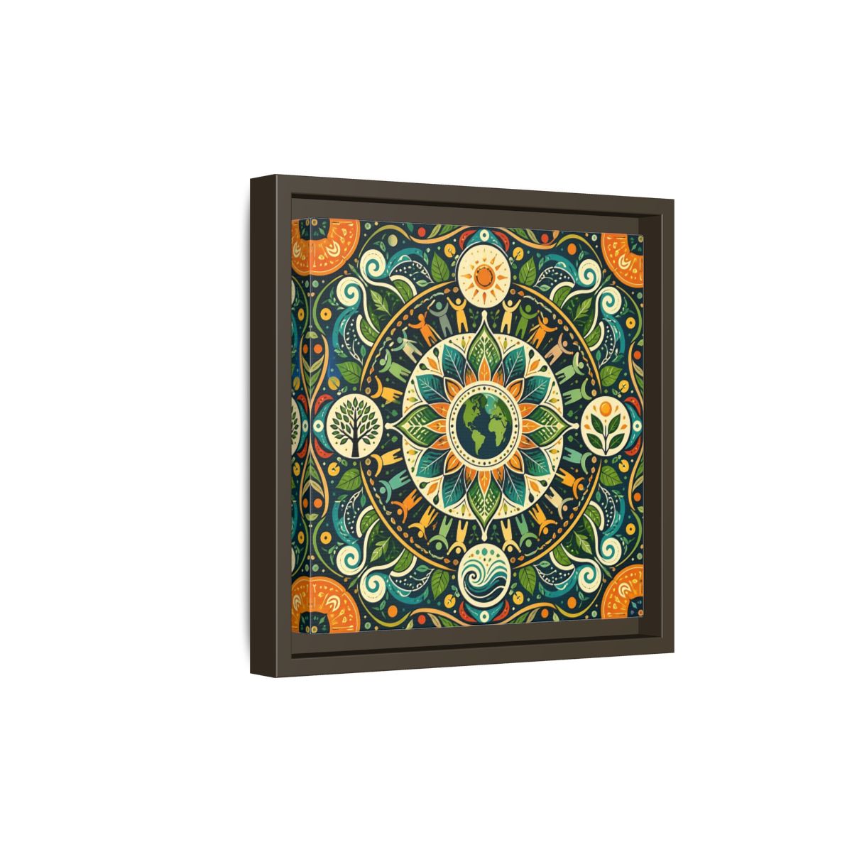Side Mockup 20. Nature Earth Mandala Vibrant Earth Mandala shown as stretched canvas wall art