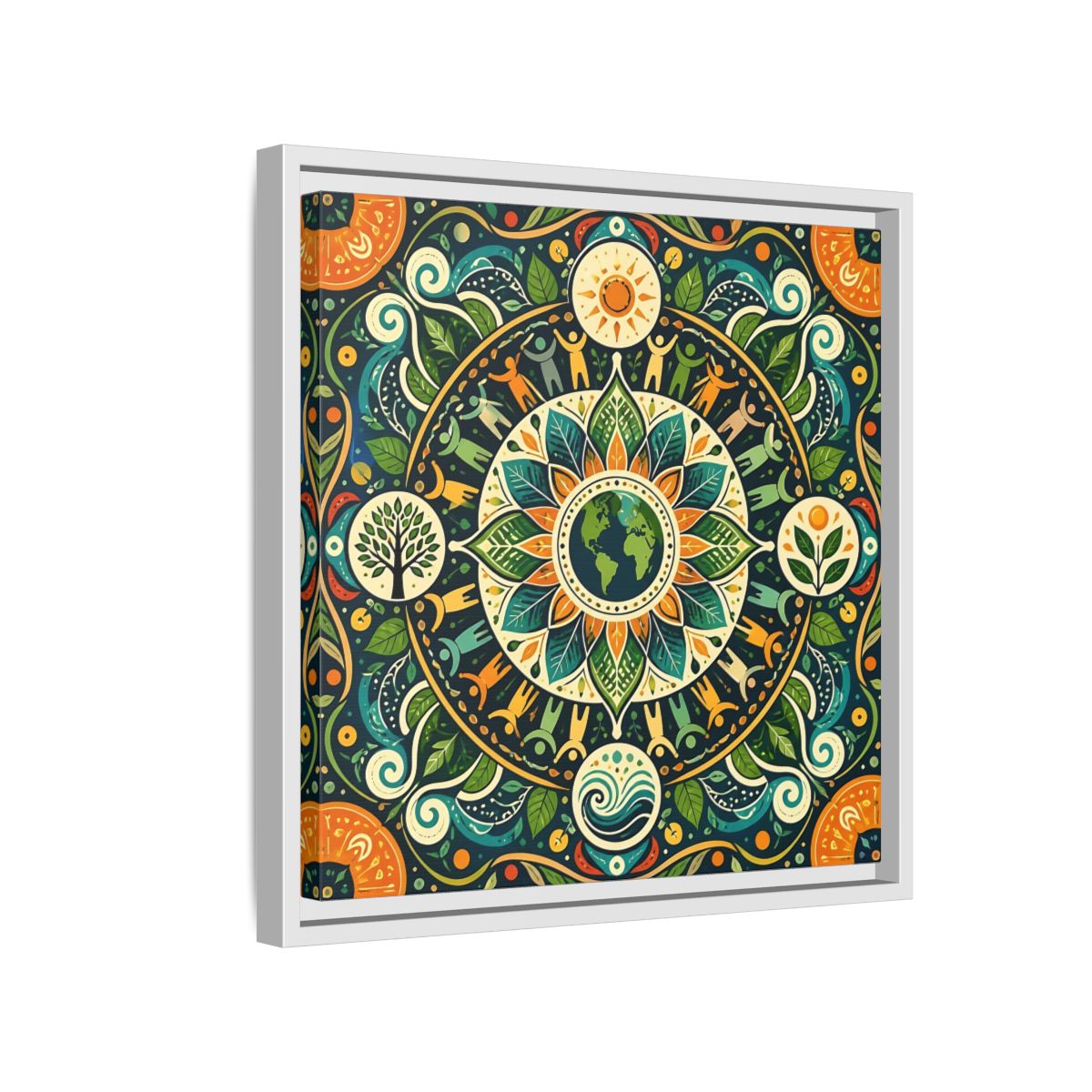 Side Mockup 13. Nature Earth Mandala Vibrant Earth Mandala shown as stretched canvas wall art