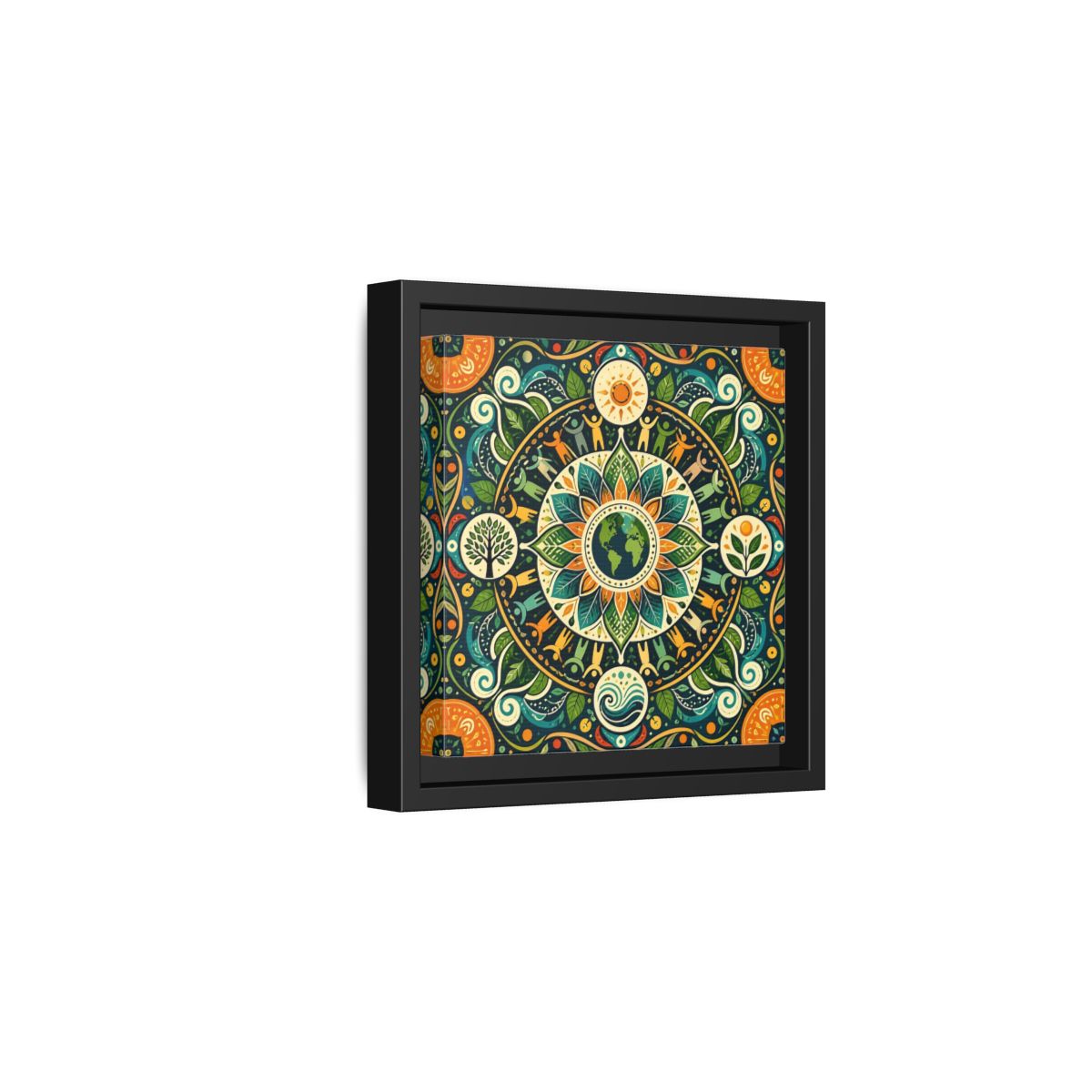 Side Mockup 3. Nature Earth Mandala Vibrant Earth Mandala shown as stretched canvas wall art