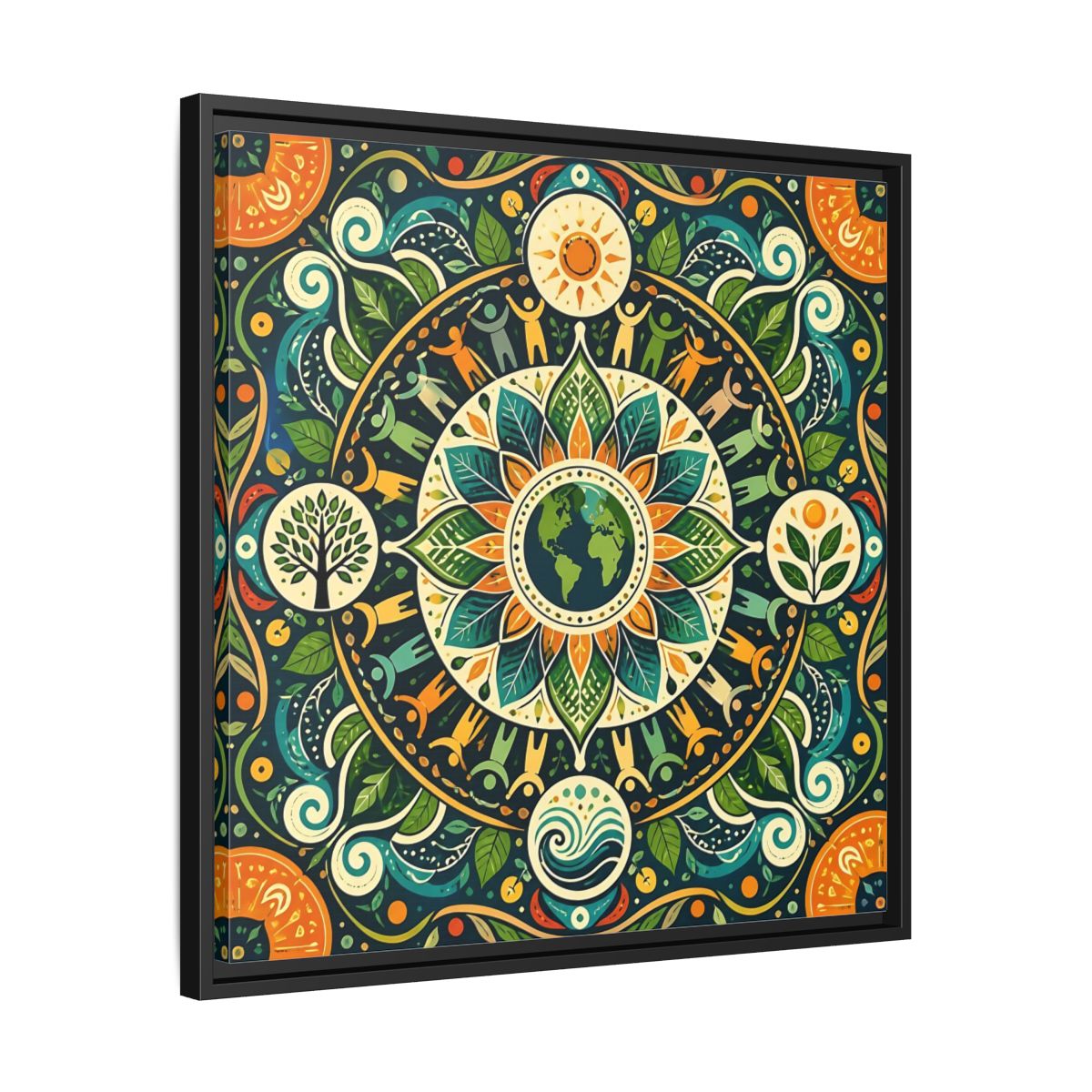 Side Mockup 31. Nature Earth Mandala Vibrant Earth Mandala shown as stretched canvas wall art