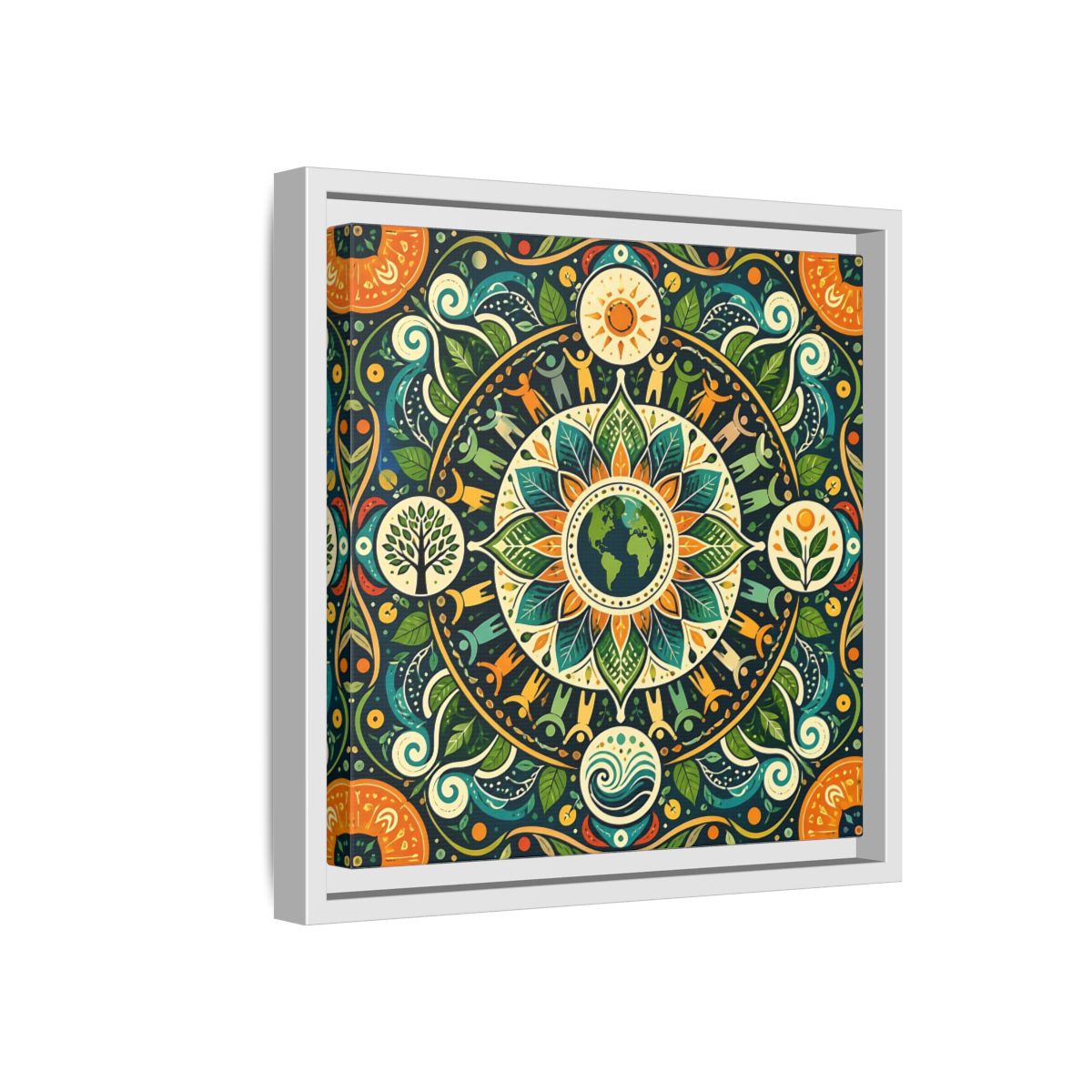 Side Mockup 16. Nature Earth Mandala Vibrant Earth Mandala shown as stretched canvas wall art