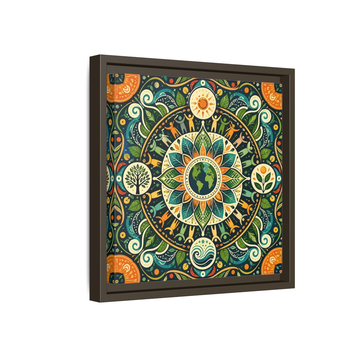 Side Mockup 17. Nature Earth Mandala Vibrant Earth Mandala shown as stretched canvas wall art
