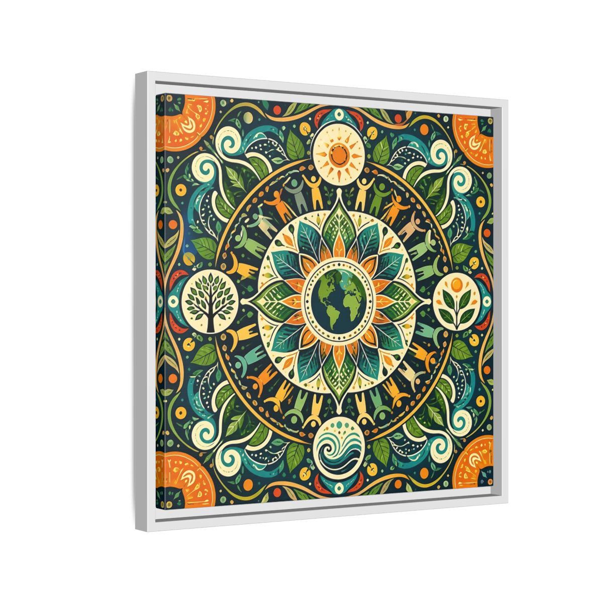 Side Mockup 10. Nature Earth Mandala Vibrant Earth Mandala shown as stretched canvas wall art