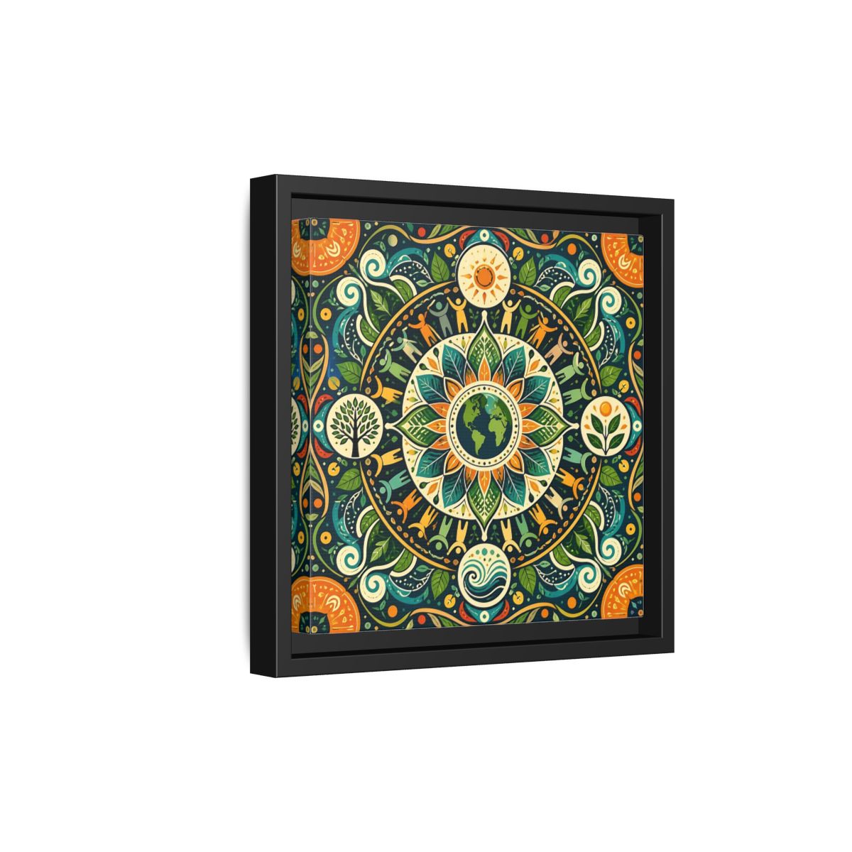 Side Mockup 21. Nature Earth Mandala Vibrant Earth Mandala shown as stretched canvas wall art