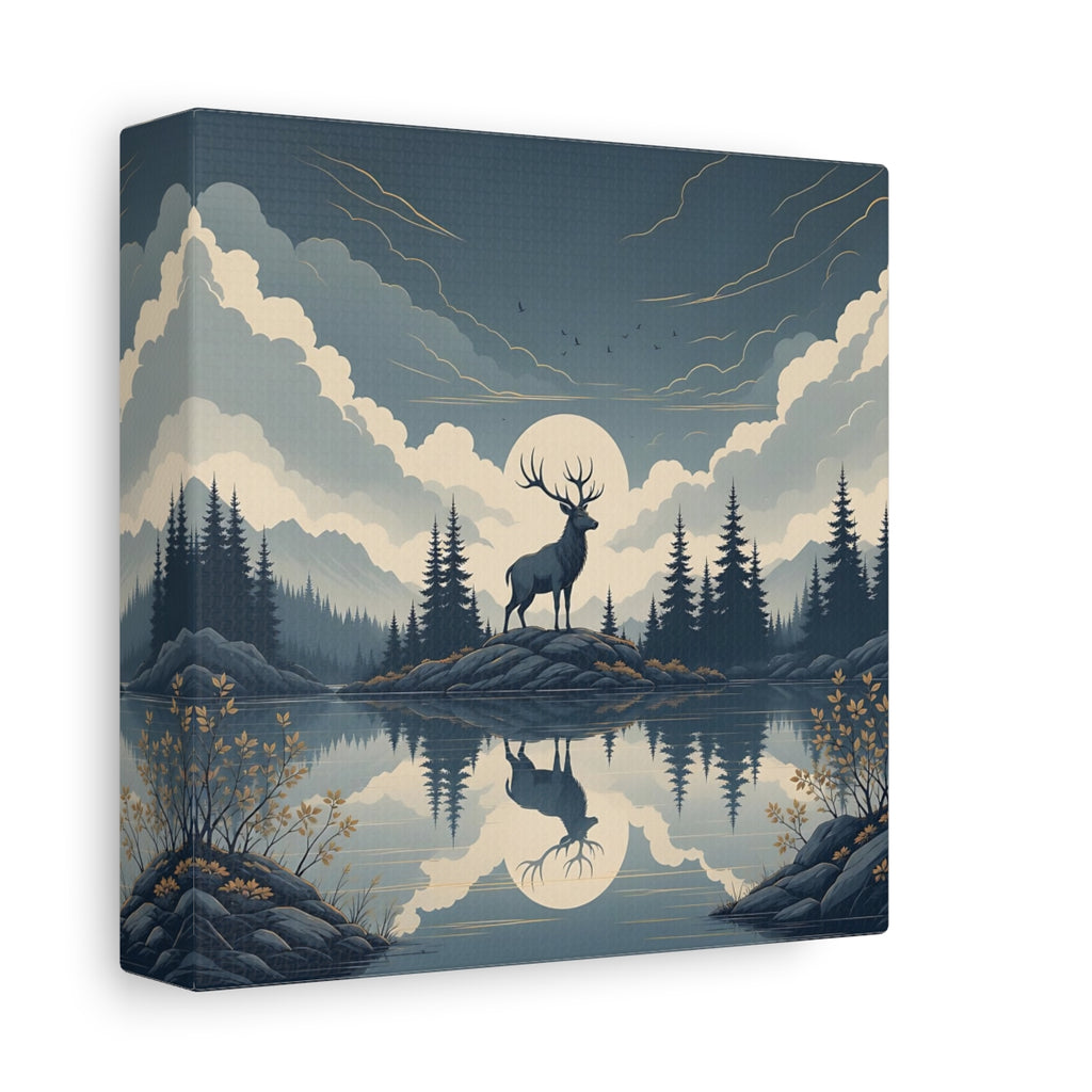 Side Mockup 2. Nature Elk Blue And Gold shown as stretched canvas wall art