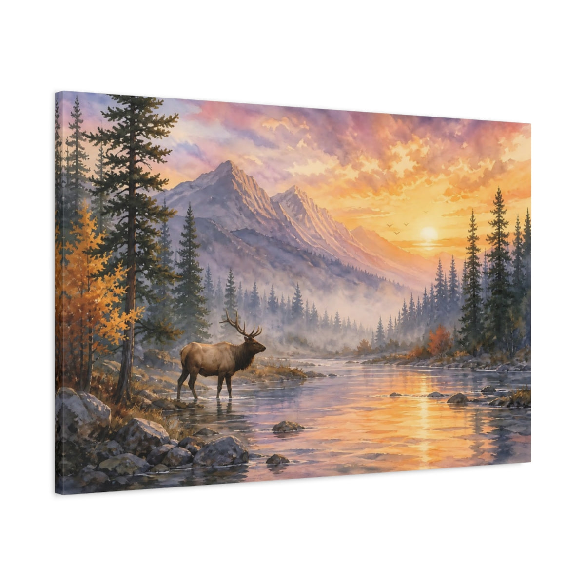 Main Mockup. Nature Elk Elk Mountain Sunset shown as canvas print