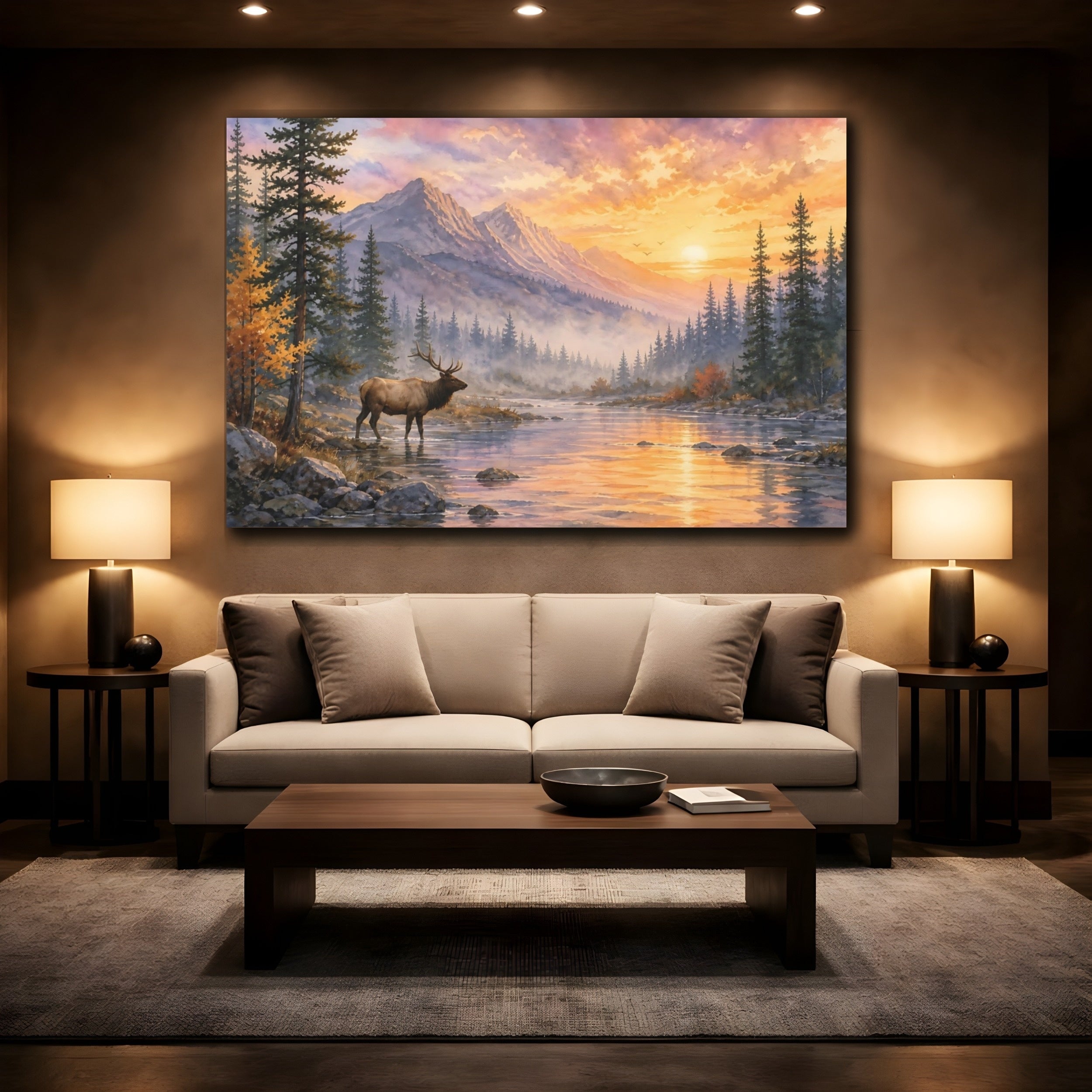 Mockup 2. Nature Elk Elk Mountain Sunset shown as canvas print