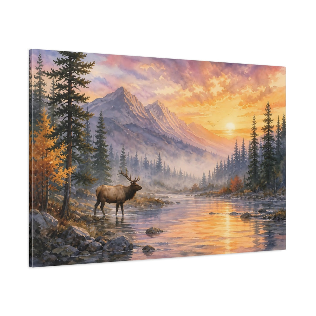 Side Mockup 1. Nature Elk Elk Mountain Sunset shown as canvas print