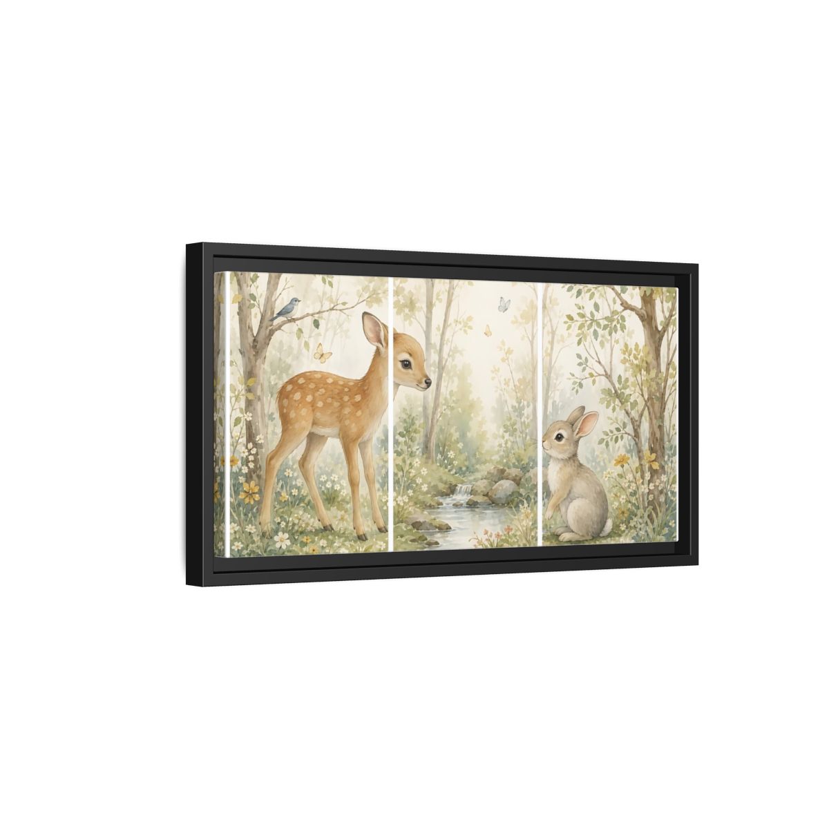 Side Mockup 8. Nature Fawn, Rabbit Watercolor Woodland shown as stretched canvas wall art