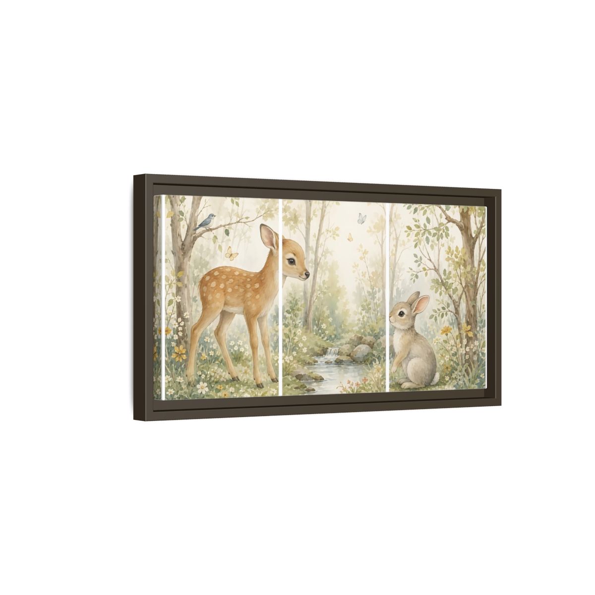 Side Mockup 7. Nature Fawn, Rabbit Watercolor Woodland shown as stretched canvas wall art