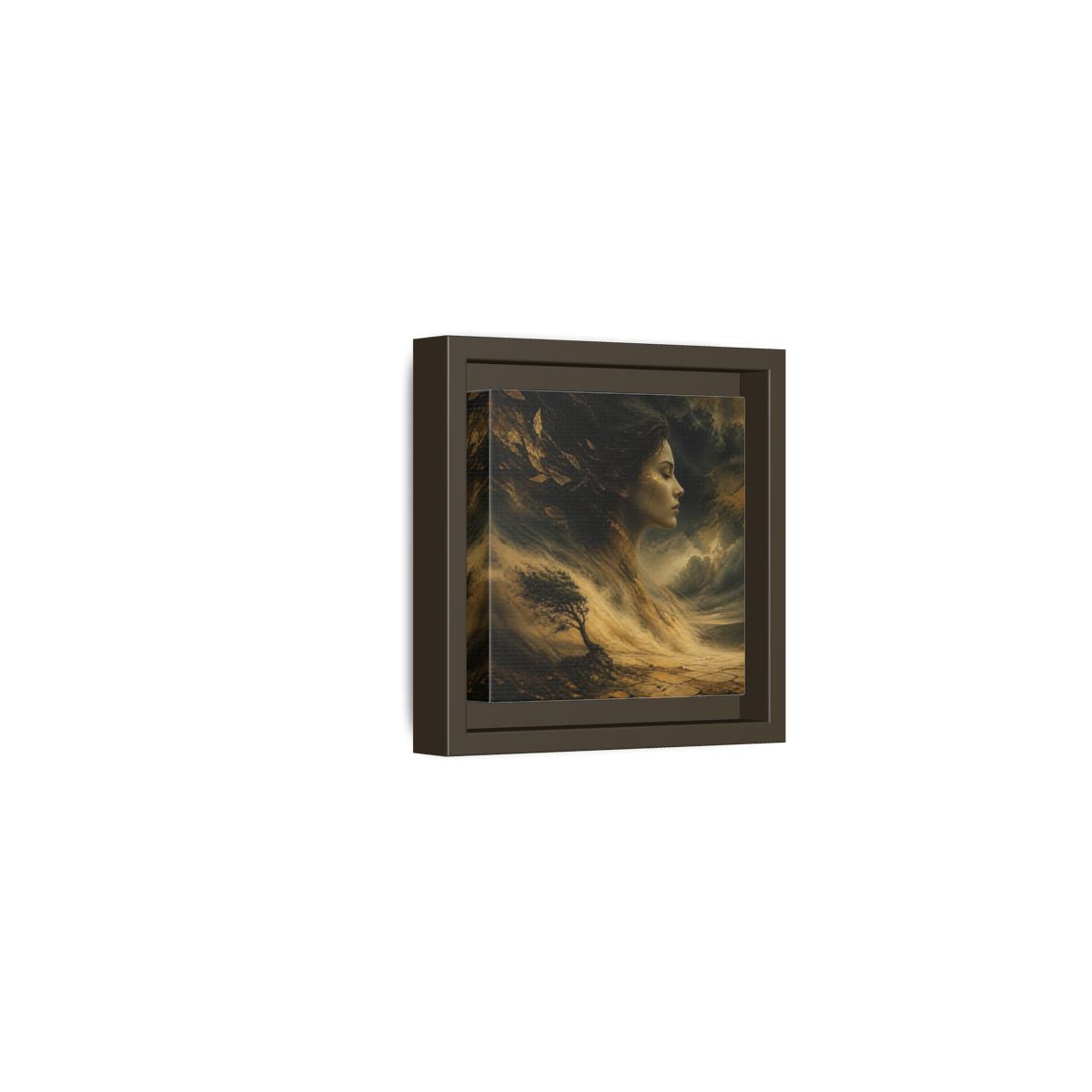 Side Mockup 23. Nature Female Figure Gold And Black shown as stretched canvas wall art