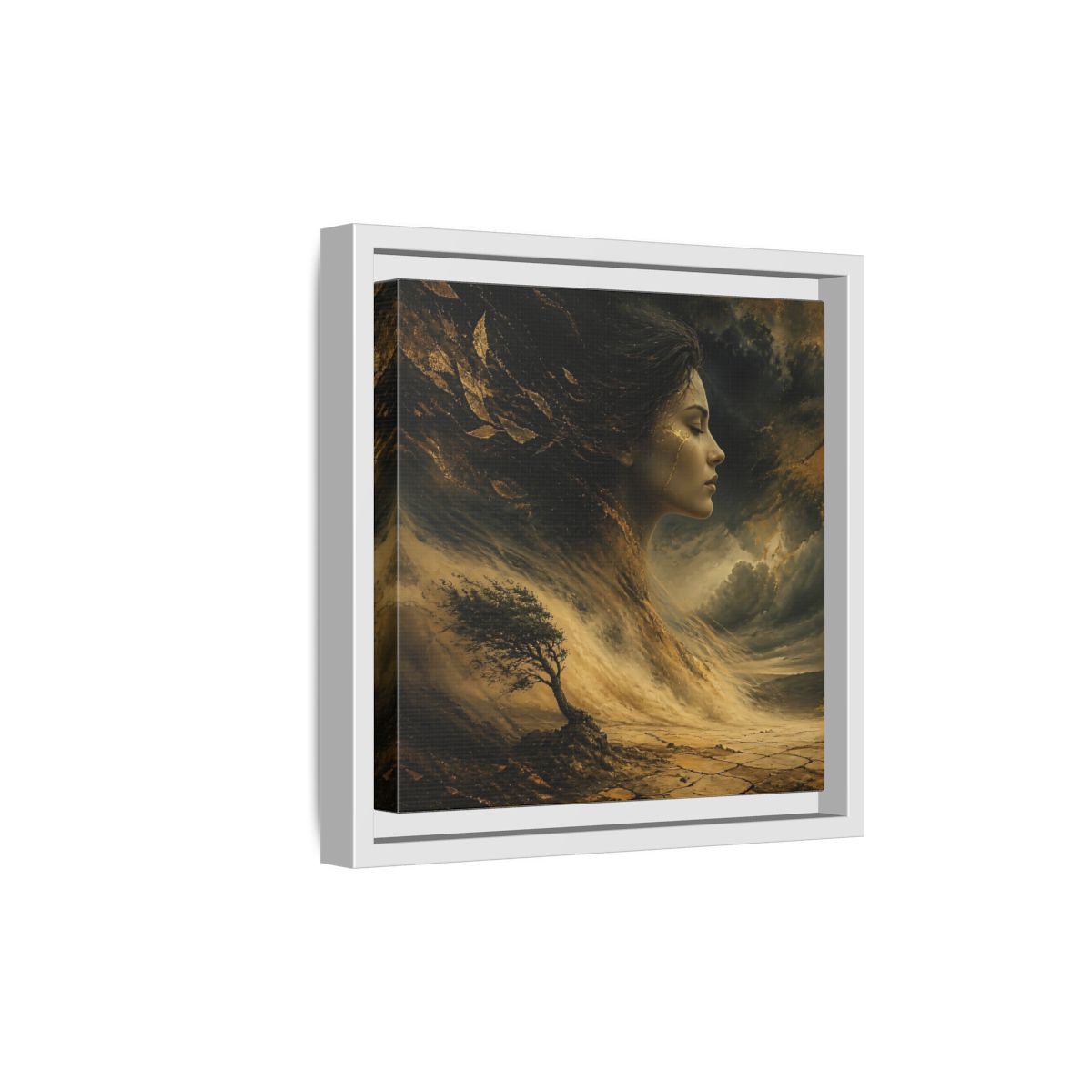Side Mockup 19. Nature Female Figure Gold And Black shown as stretched canvas wall art
