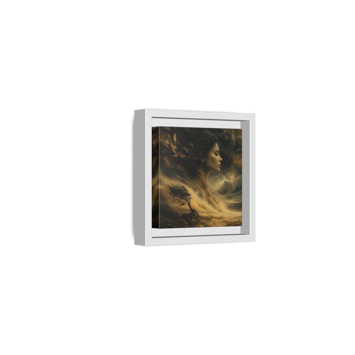 Side Mockup 22. Nature Female Figure Gold And Black shown as stretched canvas wall art
