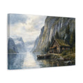 Side Mockup 4. Nature Fjord Cabin Fjord Landscape shown as canvas print