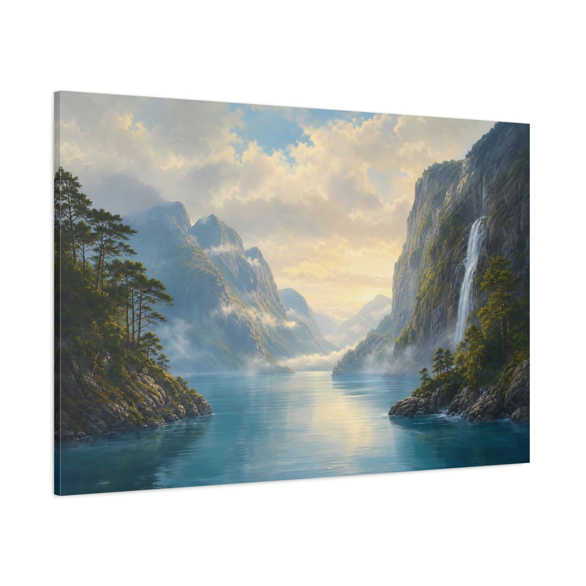 Side Mockup 1. Nature Fjord Landscape Blue Fjord Landscape shown as canvas print