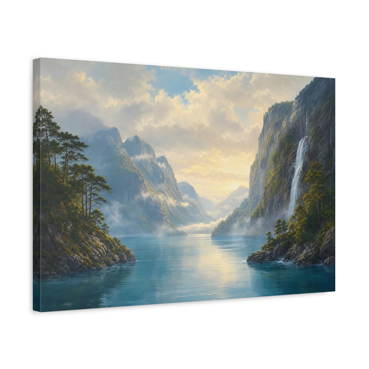Side Mockup 3. Nature Fjord Landscape Blue Fjord Landscape shown as canvas print