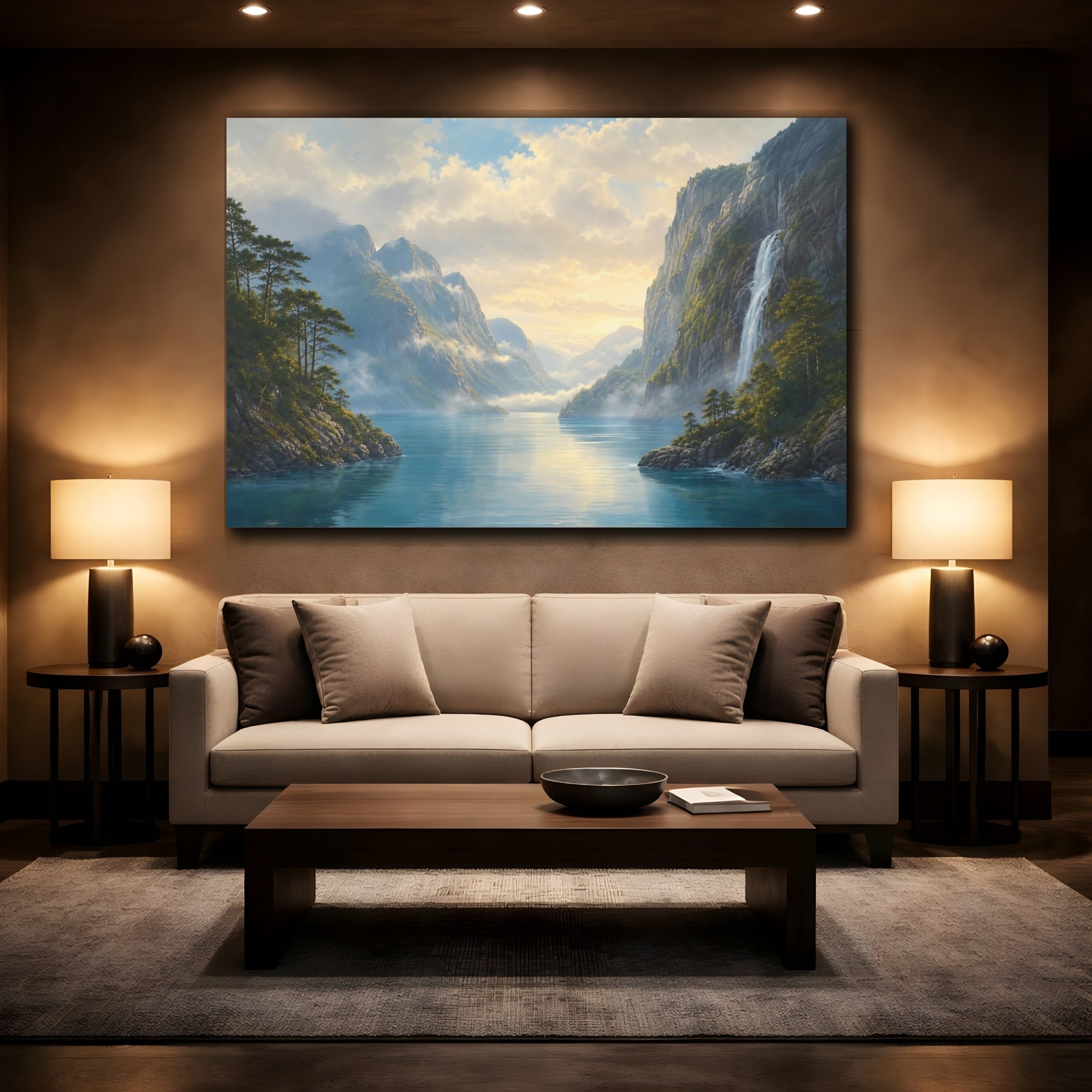 Mockup 2. Nature Fjord Landscape Blue Fjord Landscape shown as canvas print