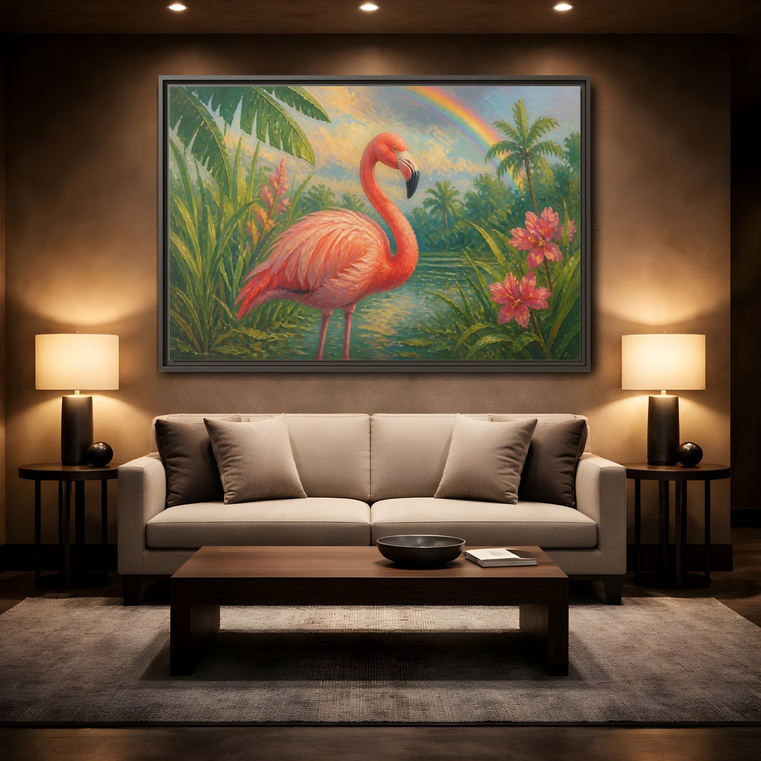 Mockup 2. Nature Flamingo Pink Flamingo shown as stretched canvas wall art