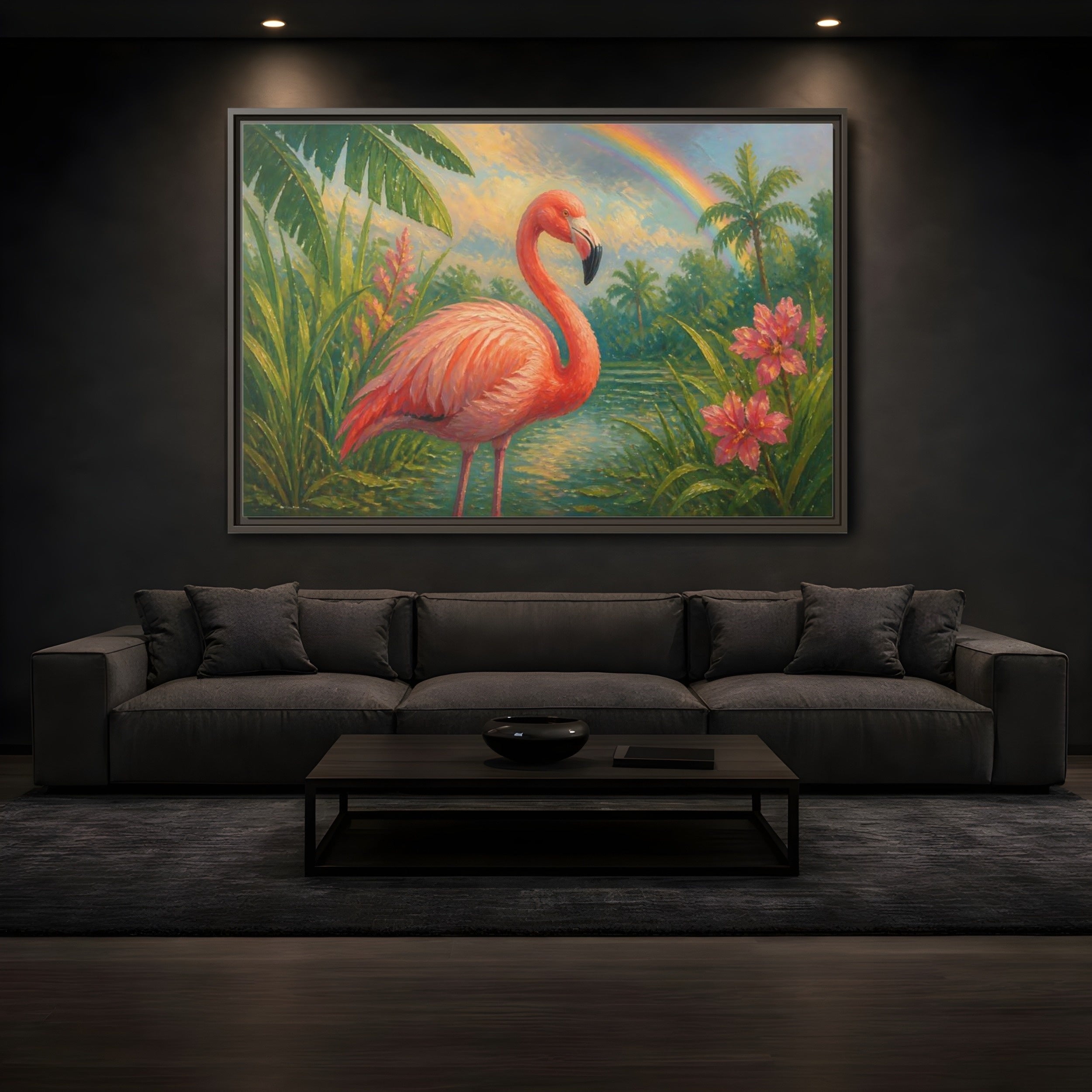 Mockup 3. Nature Flamingo Pink Flamingo shown as stretched canvas wall art