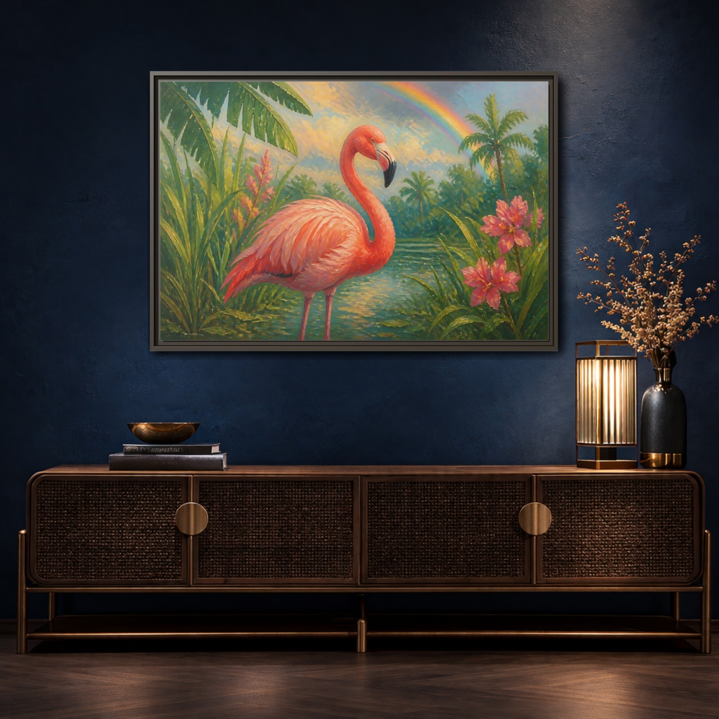 Mockup 4. Nature Flamingo Pink Flamingo shown as stretched canvas wall art