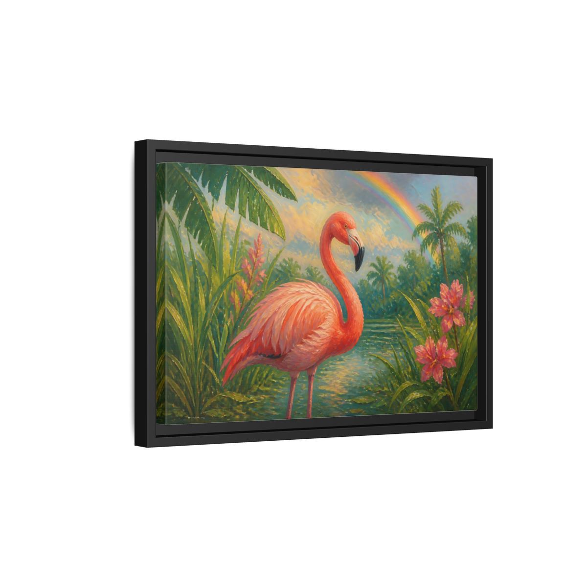 Side Mockup 6. Nature Flamingo Pink Flamingo shown as stretched canvas wall art