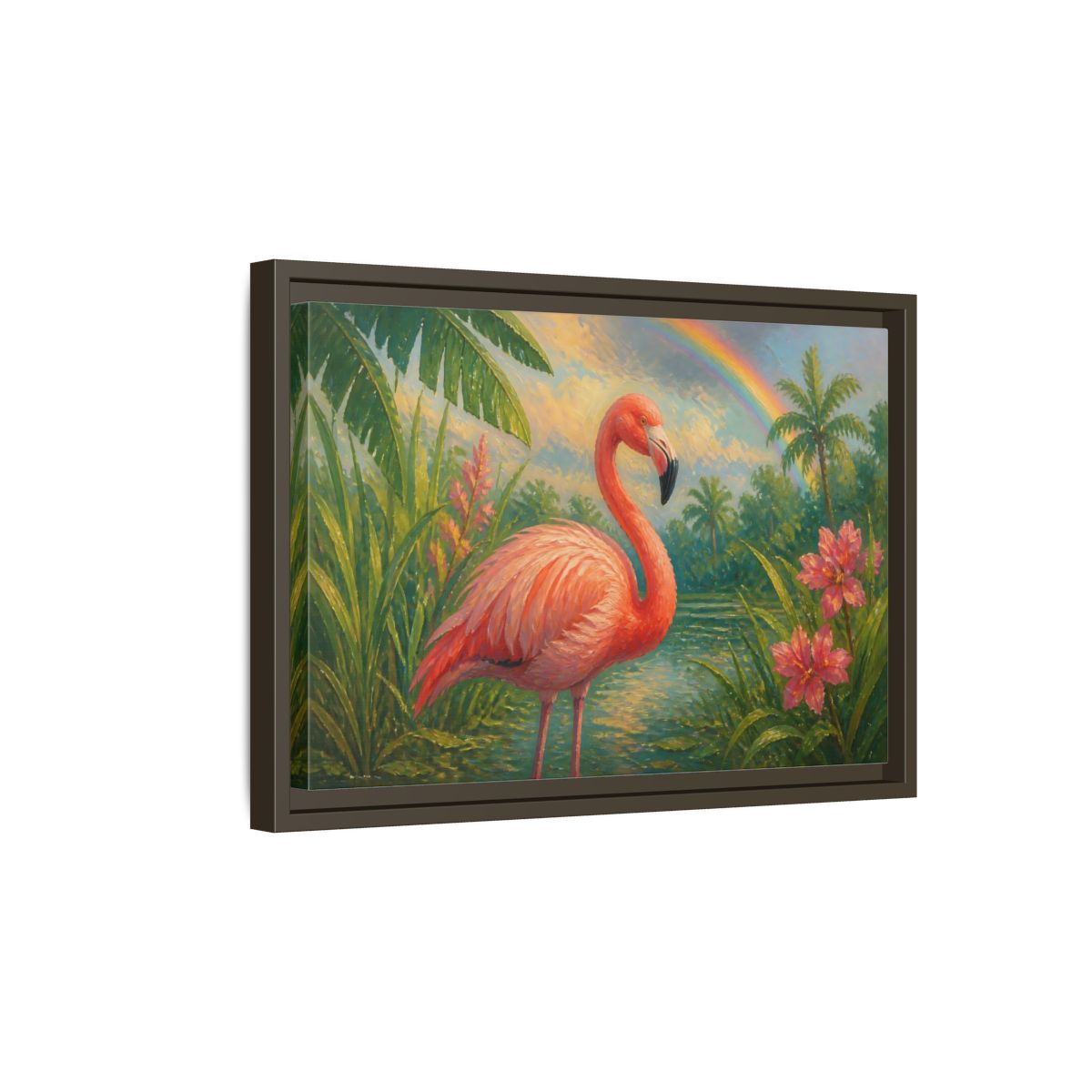 Side Mockup 5. Nature Flamingo Pink Flamingo shown as stretched canvas wall art