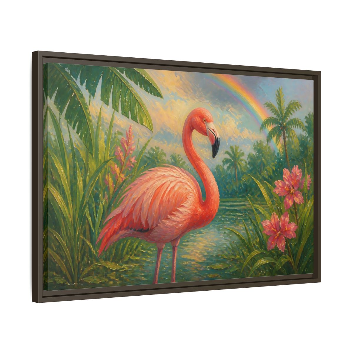 Side Mockup 11. Nature Flamingo Pink Flamingo shown as stretched canvas wall art