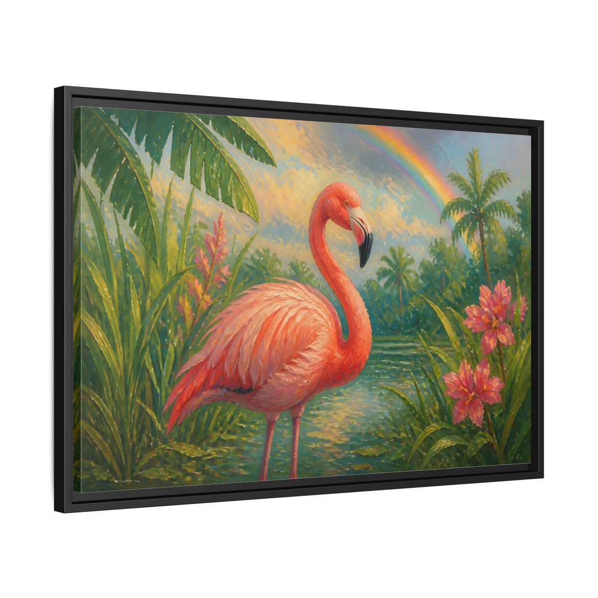 Side Mockup 14. Nature Flamingo Pink Flamingo shown as stretched canvas wall art