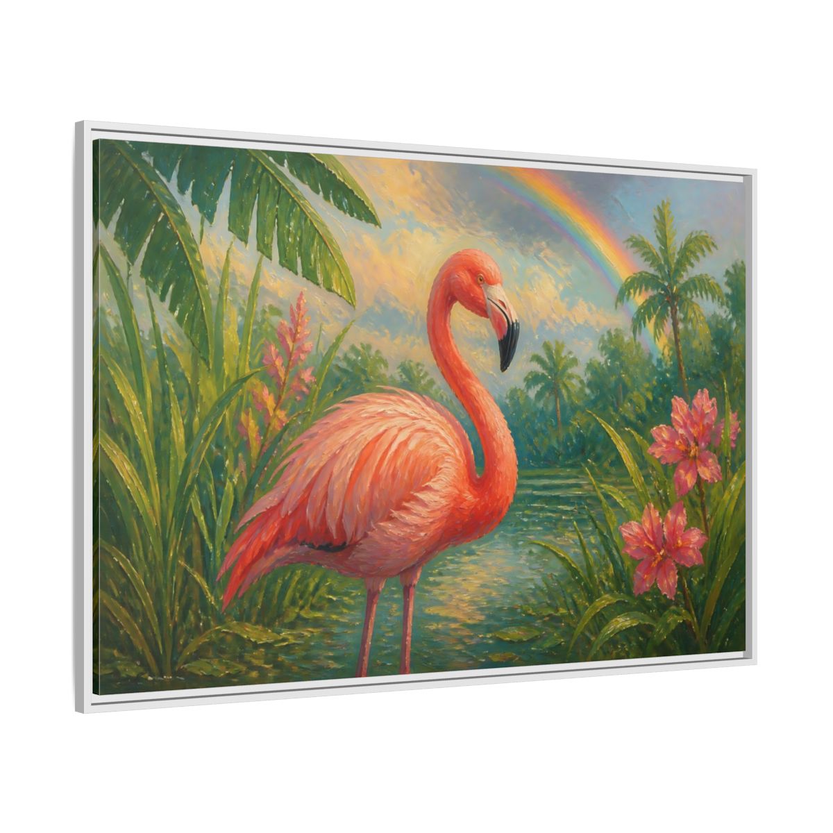 Side Mockup 7. Nature Flamingo Pink Flamingo shown as stretched canvas wall art
