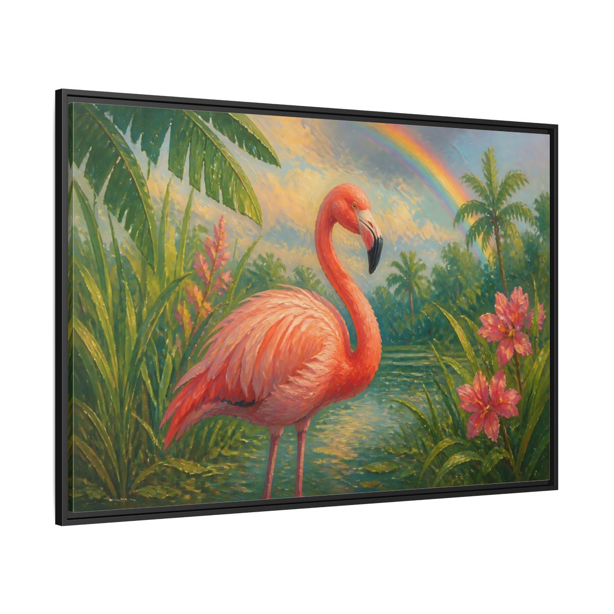Side Mockup 12. Nature Flamingo Pink Flamingo shown as stretched canvas wall art