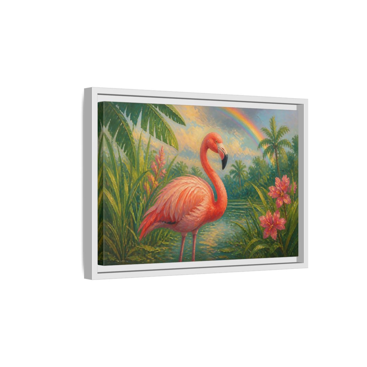 Side Mockup 4. Nature Flamingo Pink Flamingo shown as stretched canvas wall art