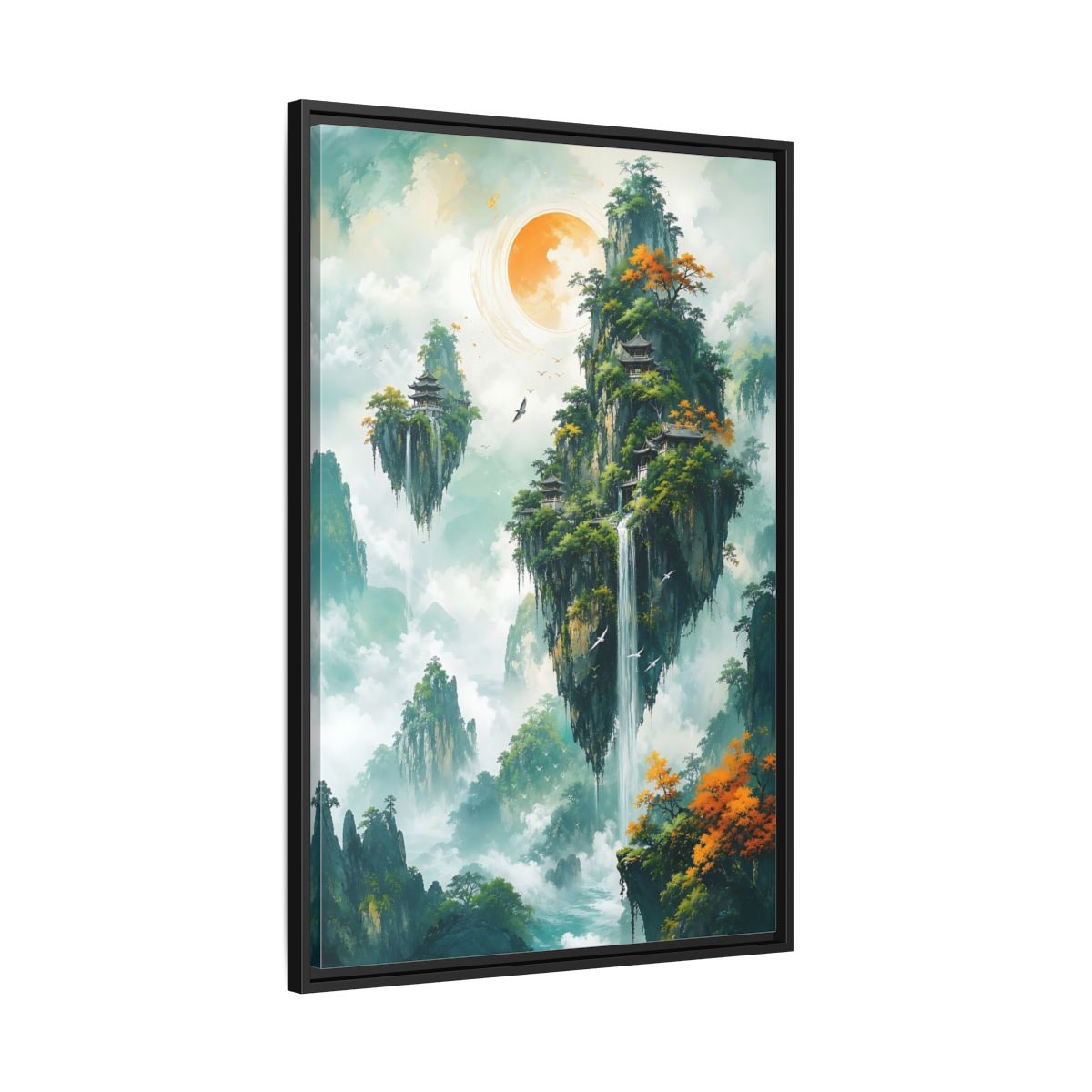 Side Mockup 13. Nature Floating Islands Fantasy Landscape shown as stretched canvas wall art