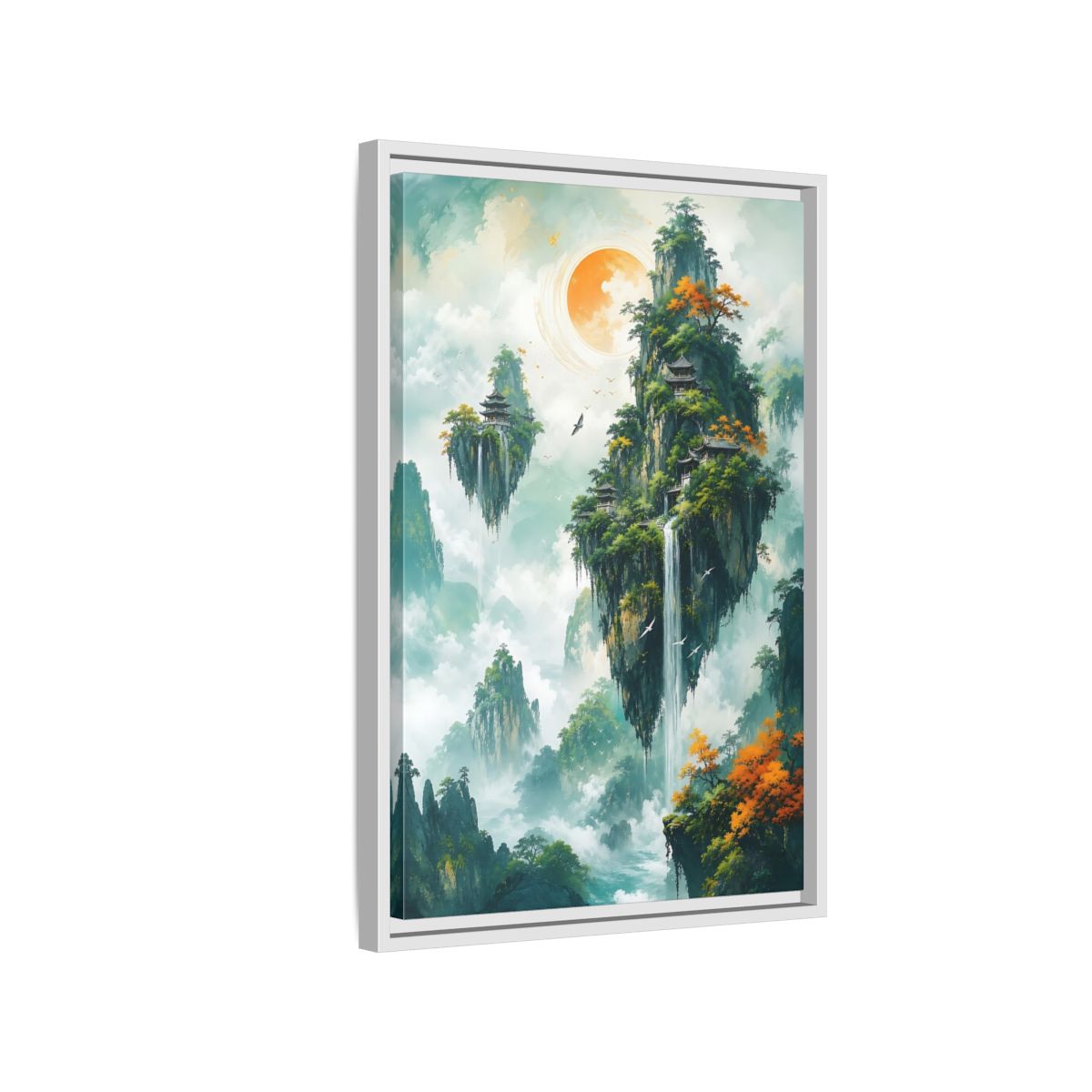 Side Mockup 1. Nature Floating Islands Fantasy Landscape shown as stretched canvas wall art