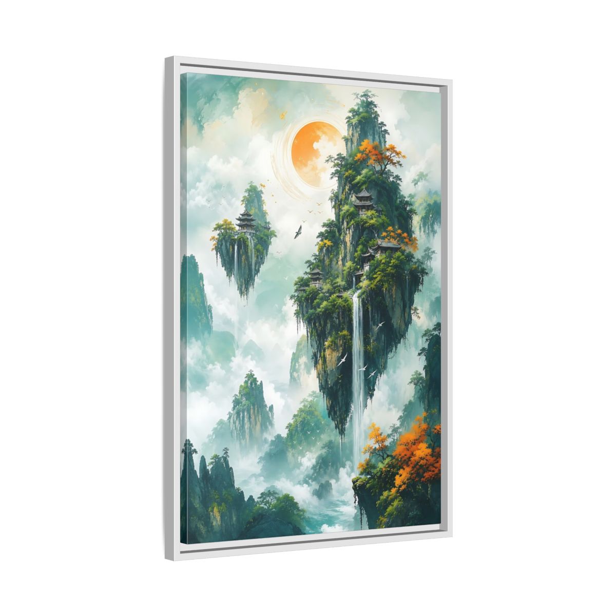 Side Mockup 10. Nature Floating Islands Fantasy Landscape shown as stretched canvas wall art