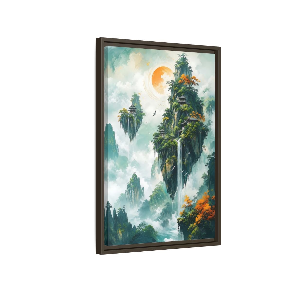 Side Mockup 2. Nature Floating Islands Fantasy Landscape shown as stretched canvas wall art
