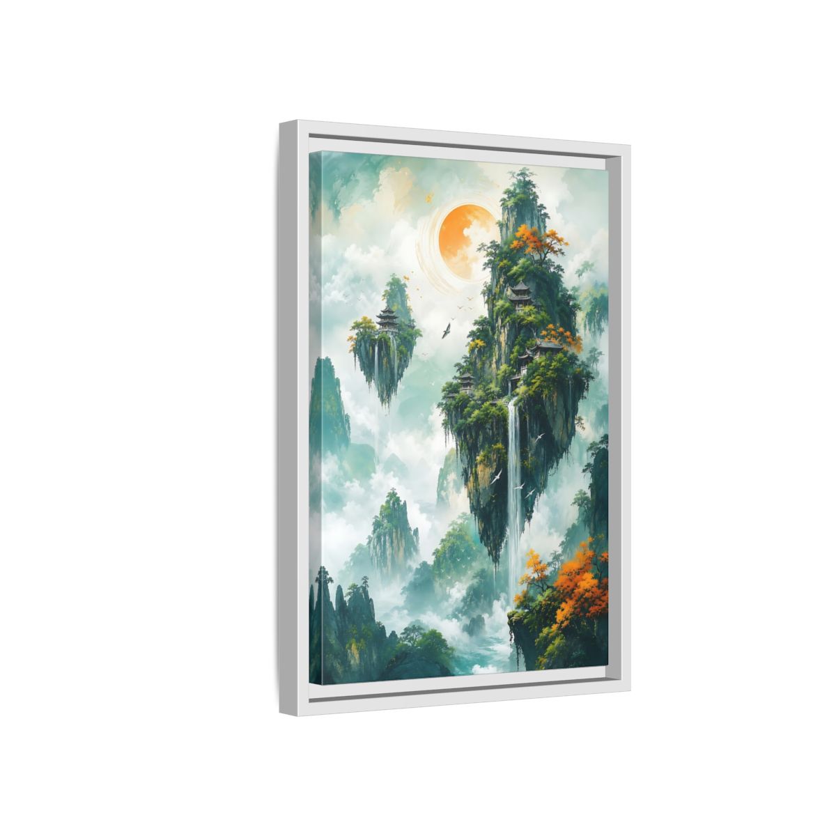 Side Mockup 4. Nature Floating Islands Fantasy Landscape shown as stretched canvas wall art