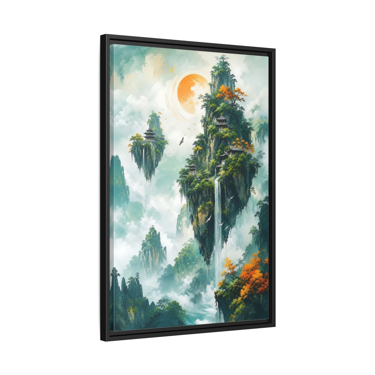 Side Mockup 14. Nature Floating Islands Fantasy Landscape shown as stretched canvas wall art
