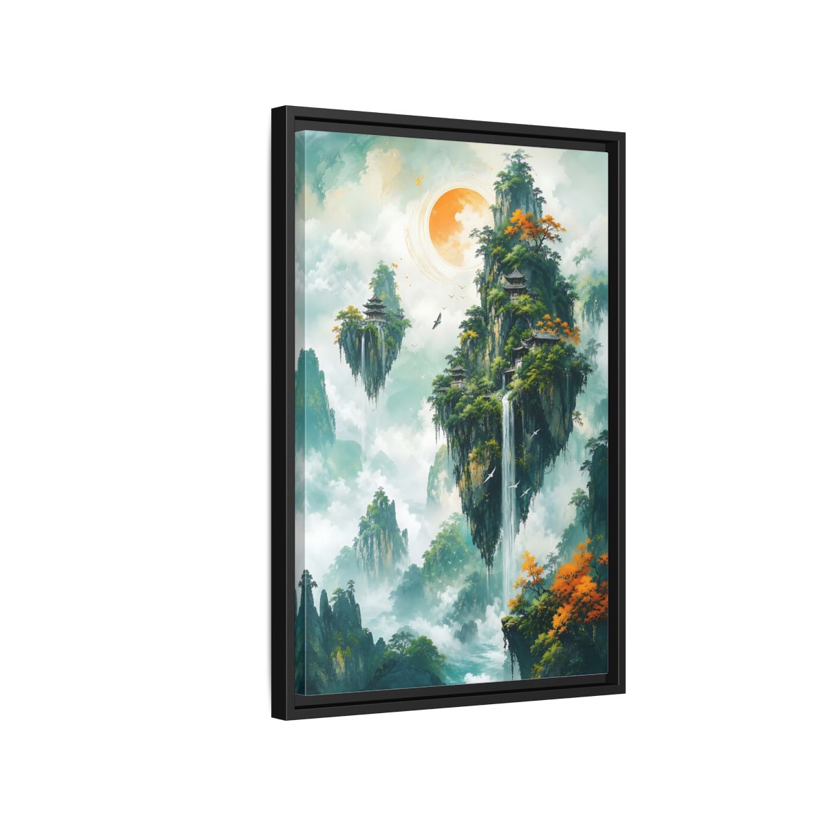 Side Mockup 3. Nature Floating Islands Fantasy Landscape shown as stretched canvas wall art