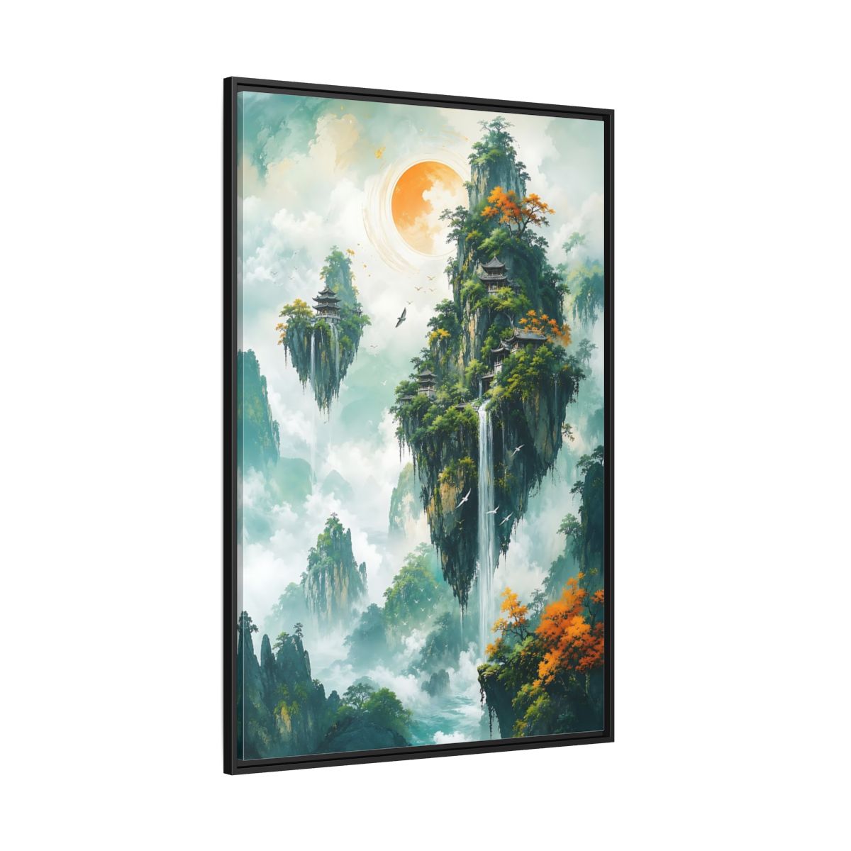 Side Mockup 12. Nature Floating Islands Fantasy Landscape shown as stretched canvas wall art