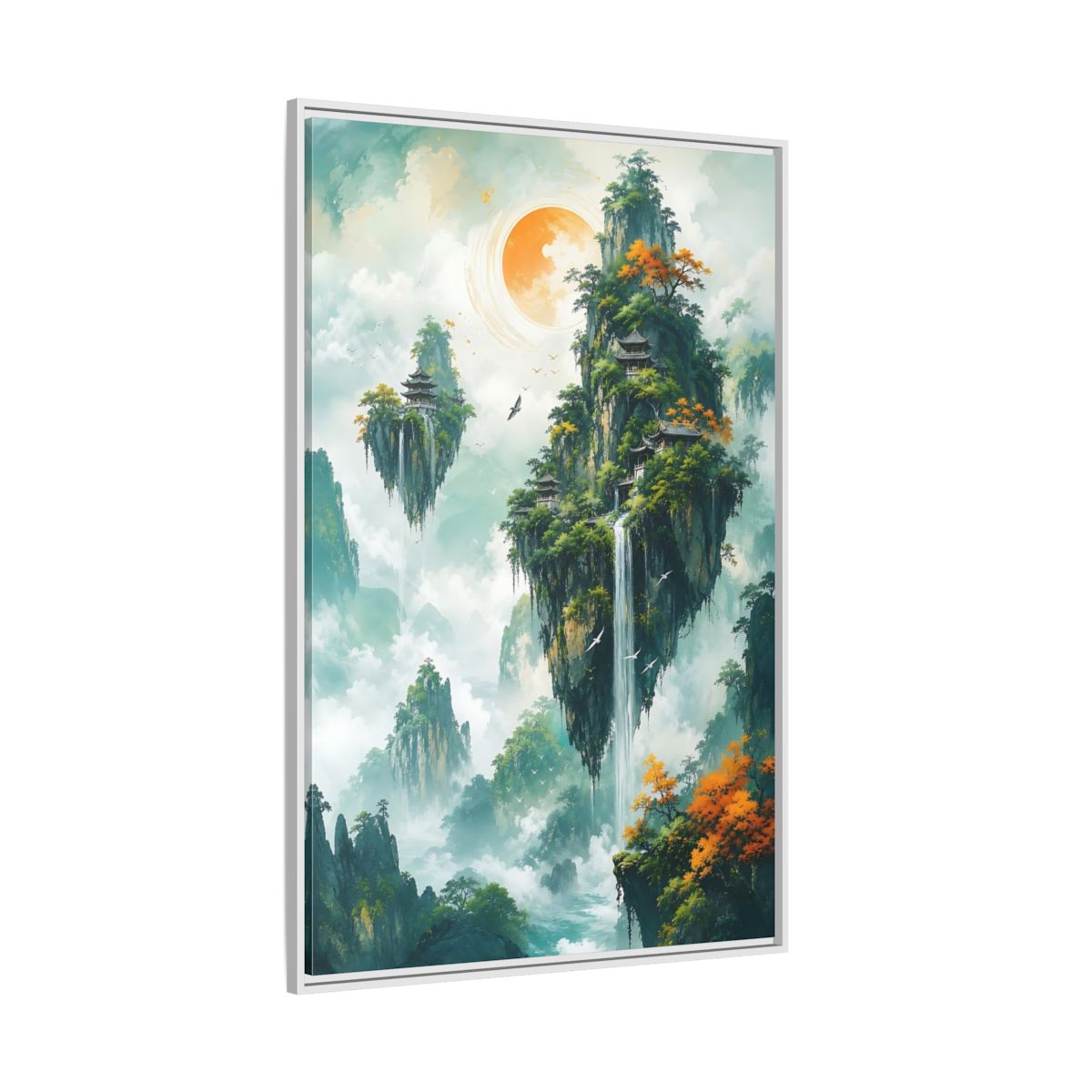 Side Mockup 7. Nature Floating Islands Fantasy Landscape shown as stretched canvas wall art