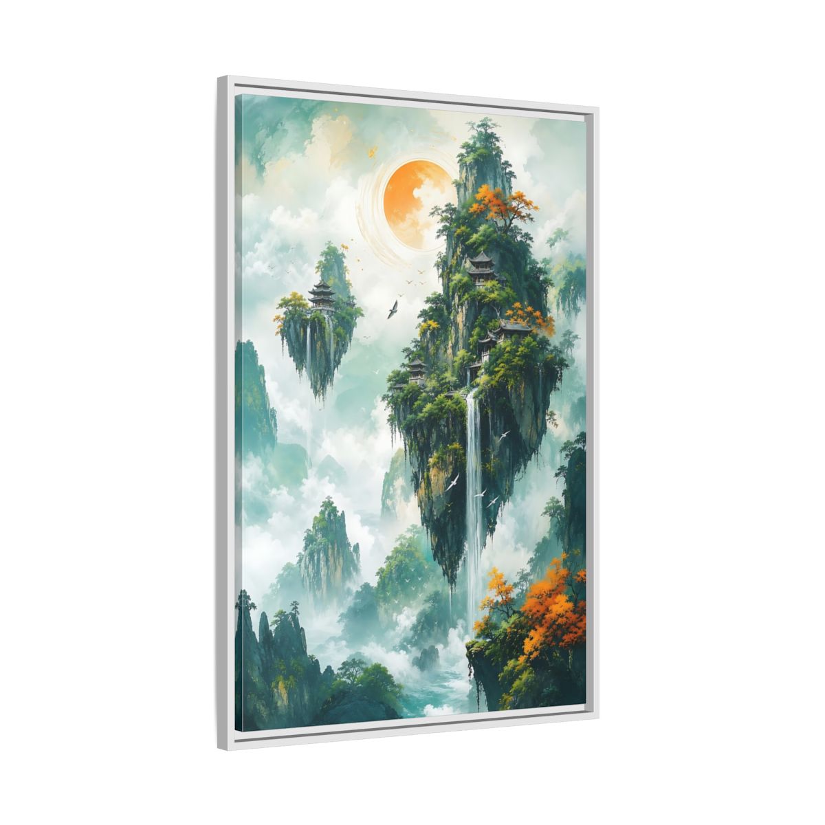 Side Mockup 9. Nature Floating Islands Fantasy Landscape shown as stretched canvas wall art