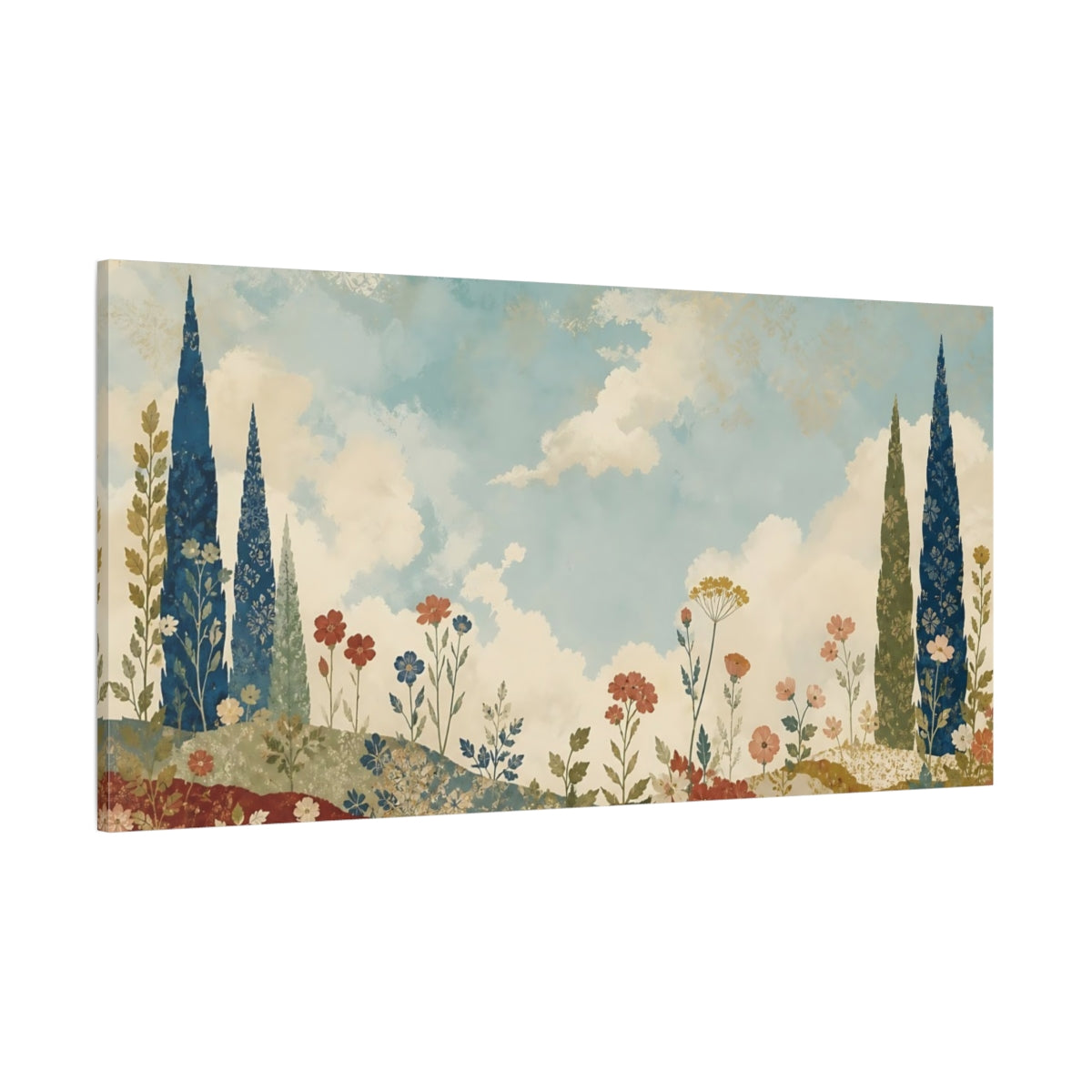 Side Mockup 2. Nature Floral Landscape Blue And Red Floral shown as stretched canvas wall art