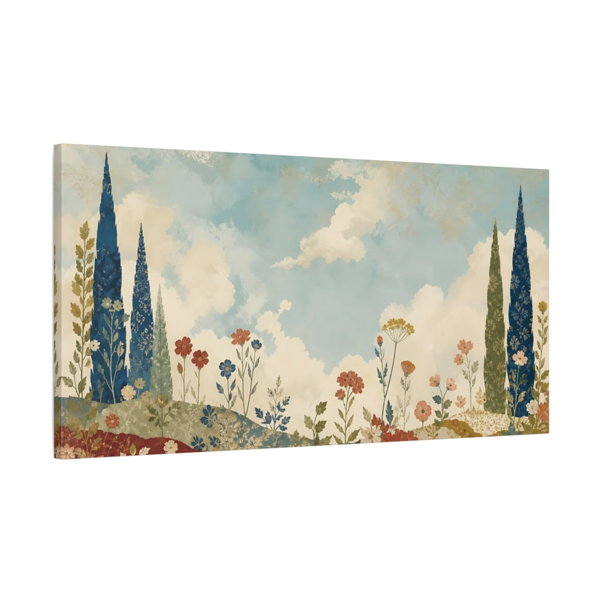 Main Mockup. Nature Floral Landscape Blue And Red Floral shown as stretched canvas wall art