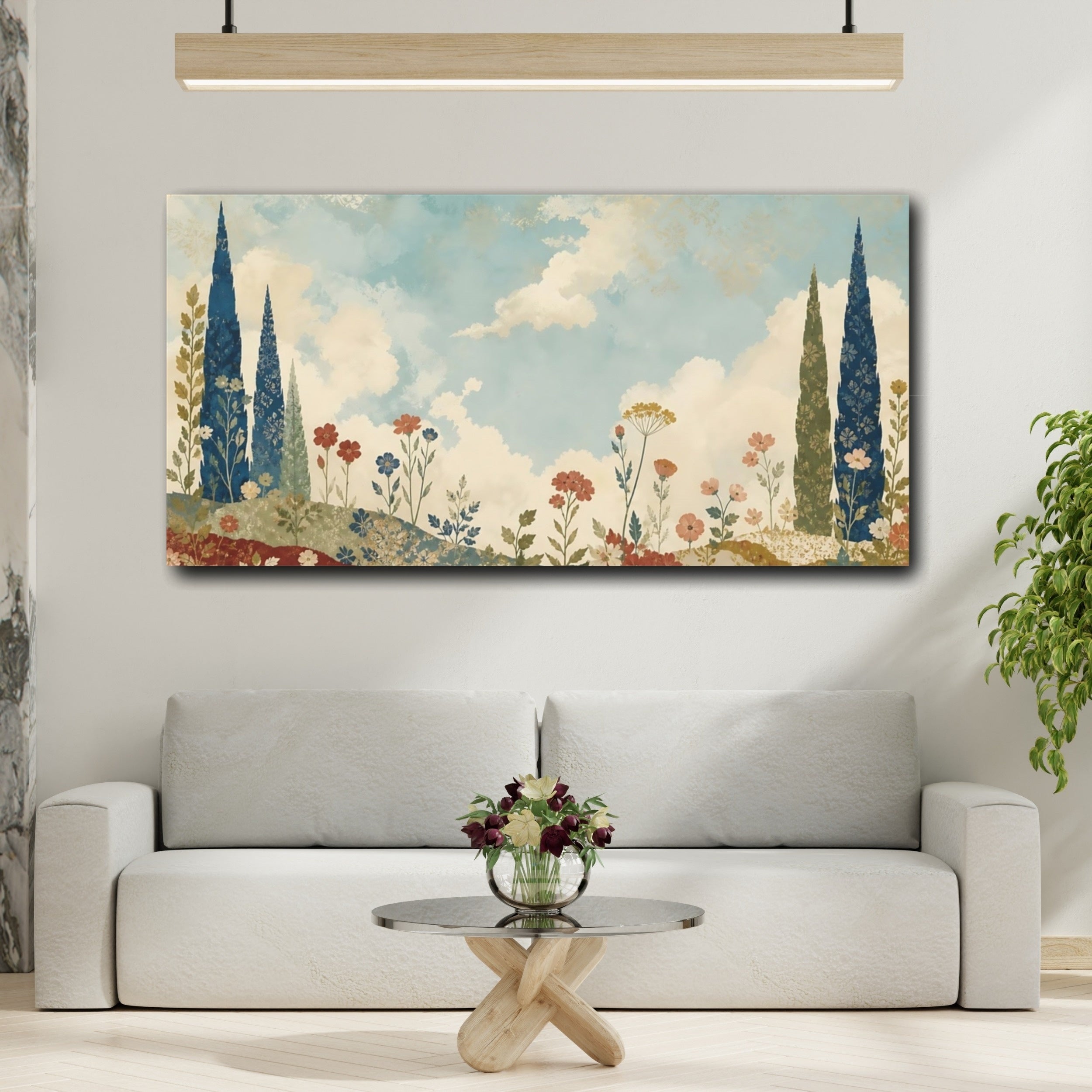 Mockup 2. Nature Floral Landscape Blue And Red Floral shown as stretched canvas wall art